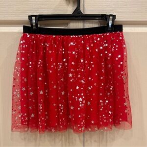 Girls Holiday Time Red Silver Metallic Stars Christmas Santa Tutu Skirt 10 12 L